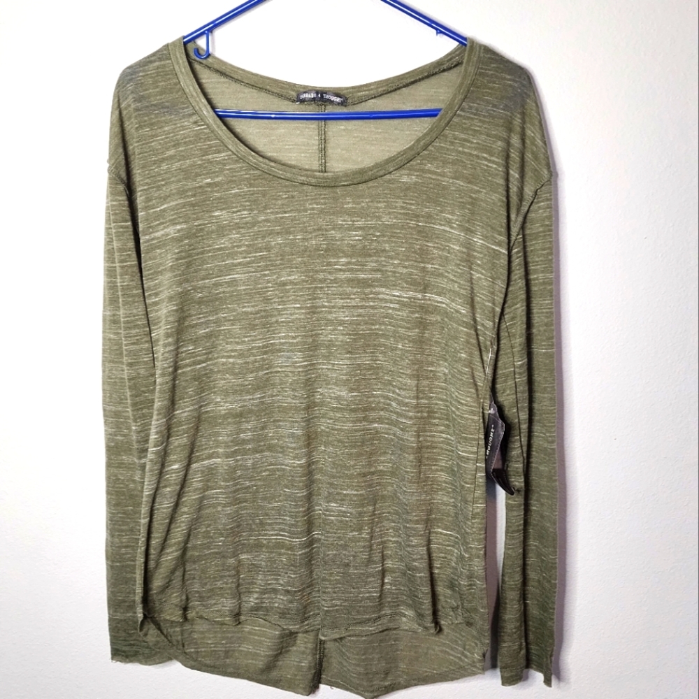 Threads 4 Thought Lightweight See Through Long Sleeve Raw Hem Top, Green, XS